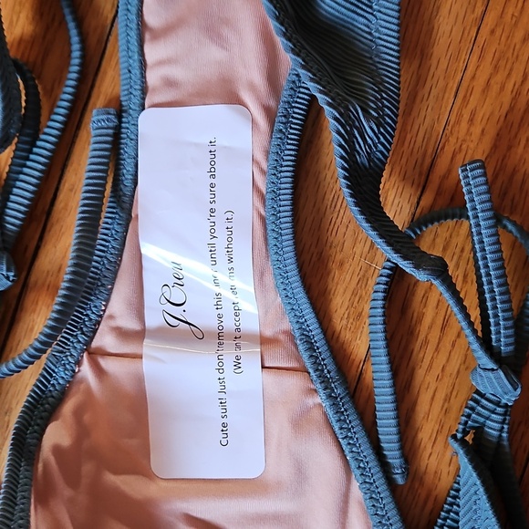 J Crew Green-Gray Textured Bikini Bottom, Side Tie, New With Tags & Liner, Sz S - Picture 3 of 4